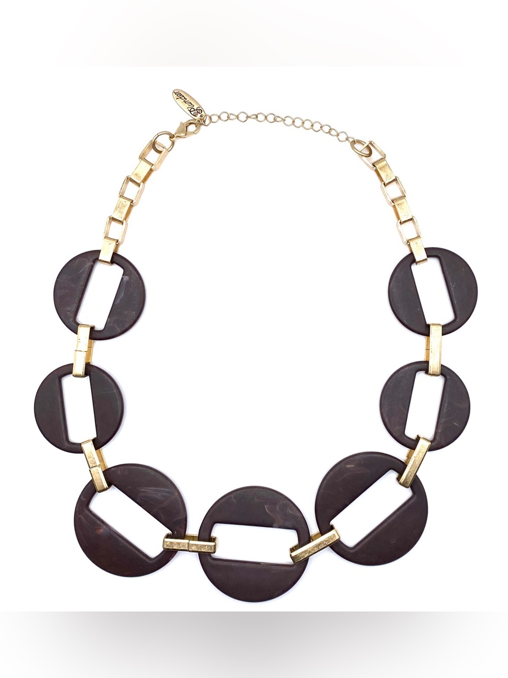 Plunder Design Gold Chocolate Brown Geometric Resin Circle Link Necklace